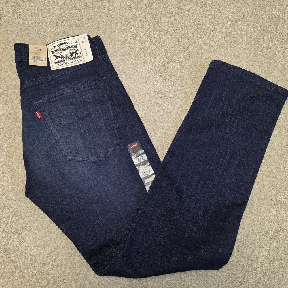 NWT Levi's 501 '93 Straight Jeans 29x32 (32x32) Dark Blue Button Fly Stretch
